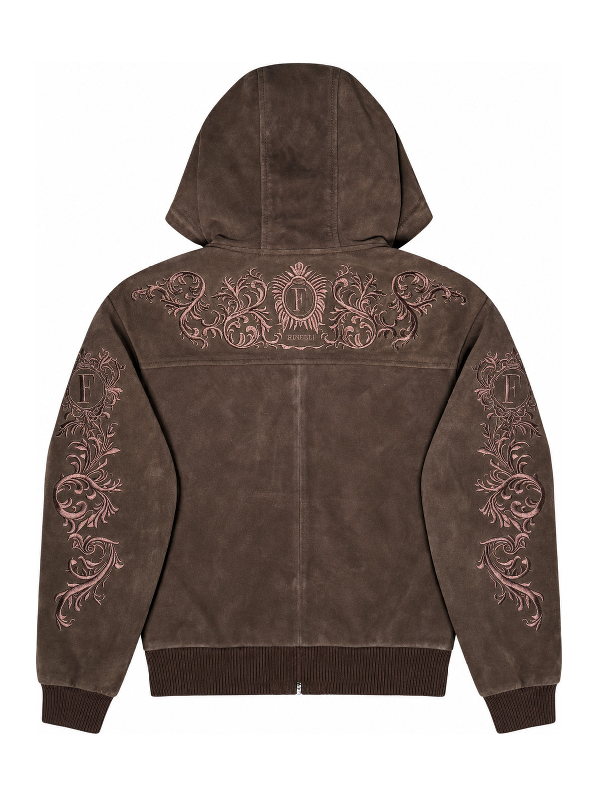 FINELLI Suede embroidery jacket Brown – Rückansicht mit originaler F-Ornamentstickerei