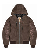FINELLI Suede embroidery jacket Brown – Vorderansicht mit Kapuze und Ärmelstickerei
