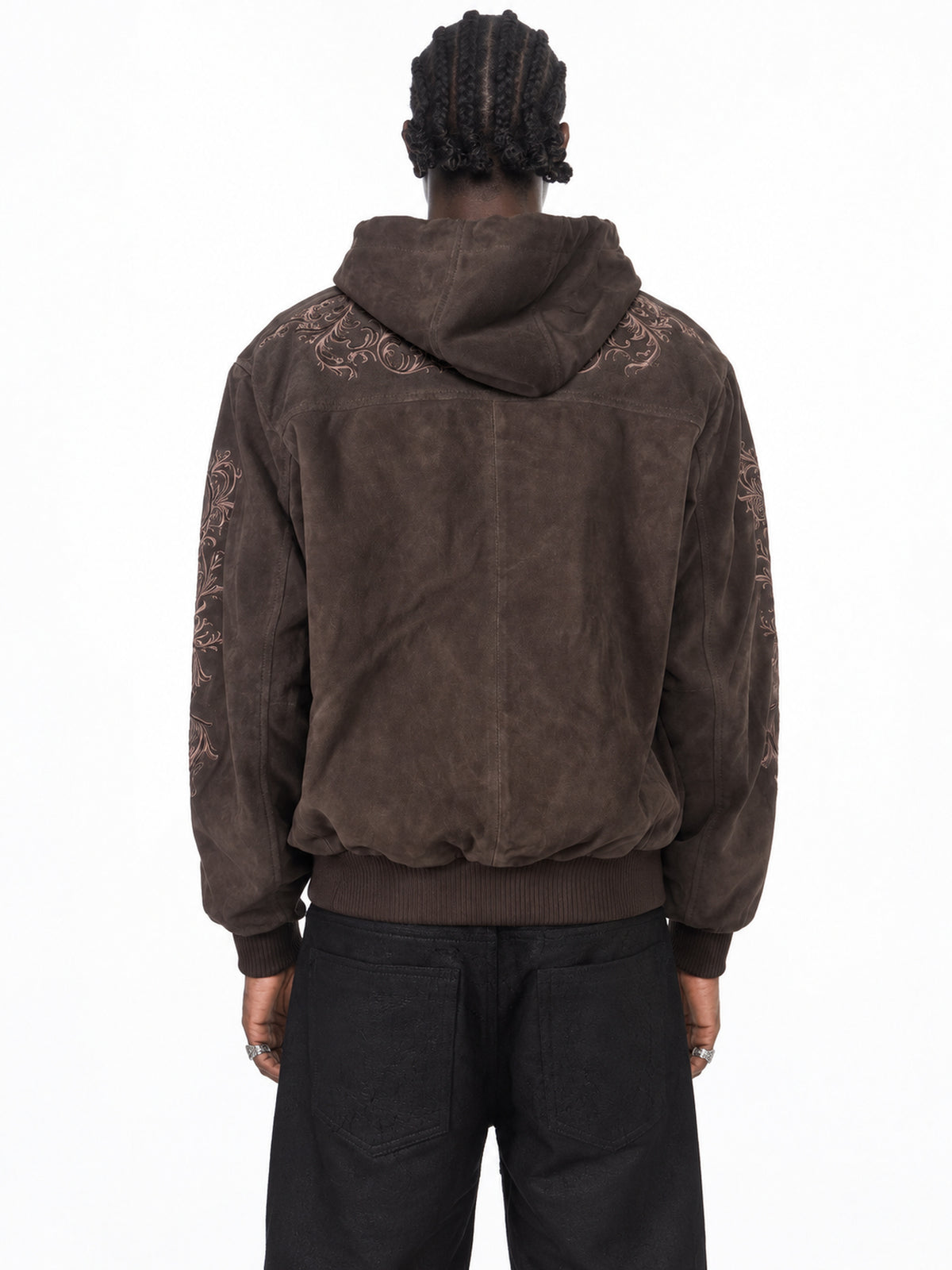 FINELLI Suede embroidery jacket Brown – Rückenansicht am Model