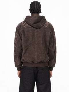FINELLI Suede embroidery jacket Brown – Rückenansicht am Model