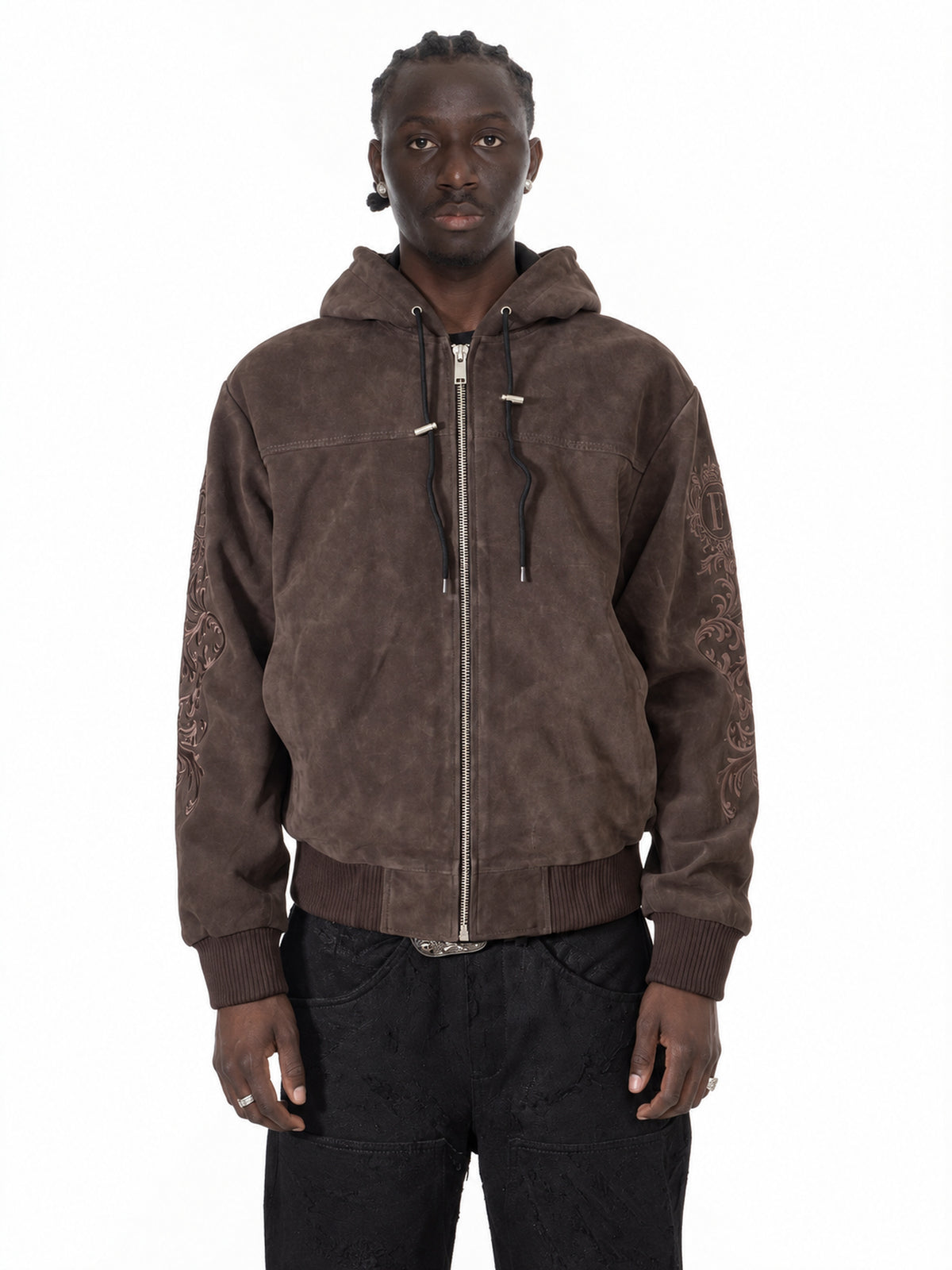 FINELLI Suede embroidery jacket Brown – Vorderansicht am Model