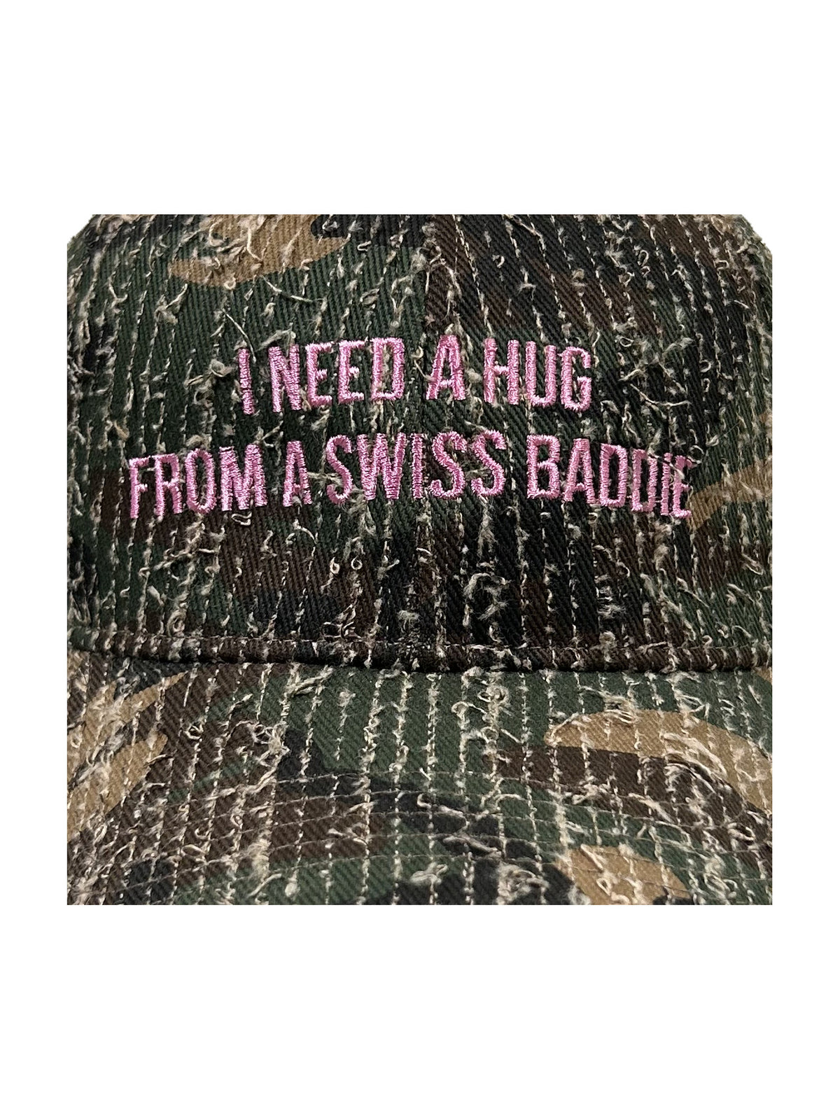FINELLI I Need a Hug From a Swiss Baddie Cap – detail shot on white background