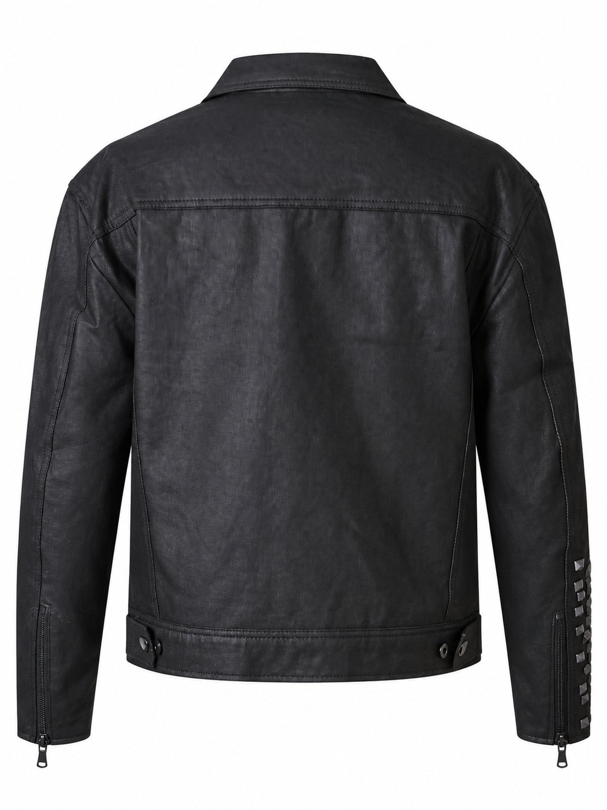 FINELLI Waxed Studded Denim Jacket Black – product back view on white background