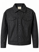 FINELLI Waxed Studded Denim Jacket Black – Produkt-Vorderansicht auf weissem Hintergrund