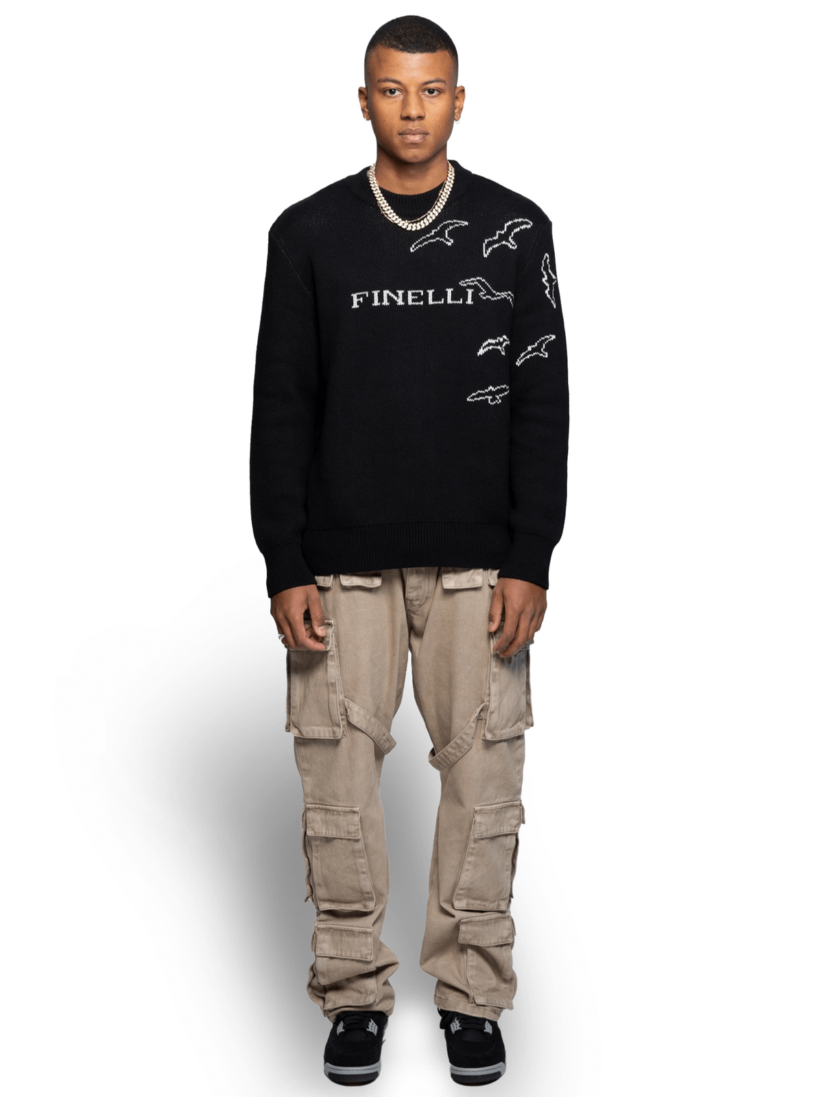 Free Birds Knit Sweater Black – FINELLI knit sweater, back view