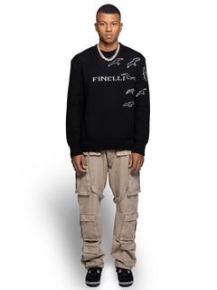 Free Birds Knit Sweater Black – FINELLI knit sweater, back view