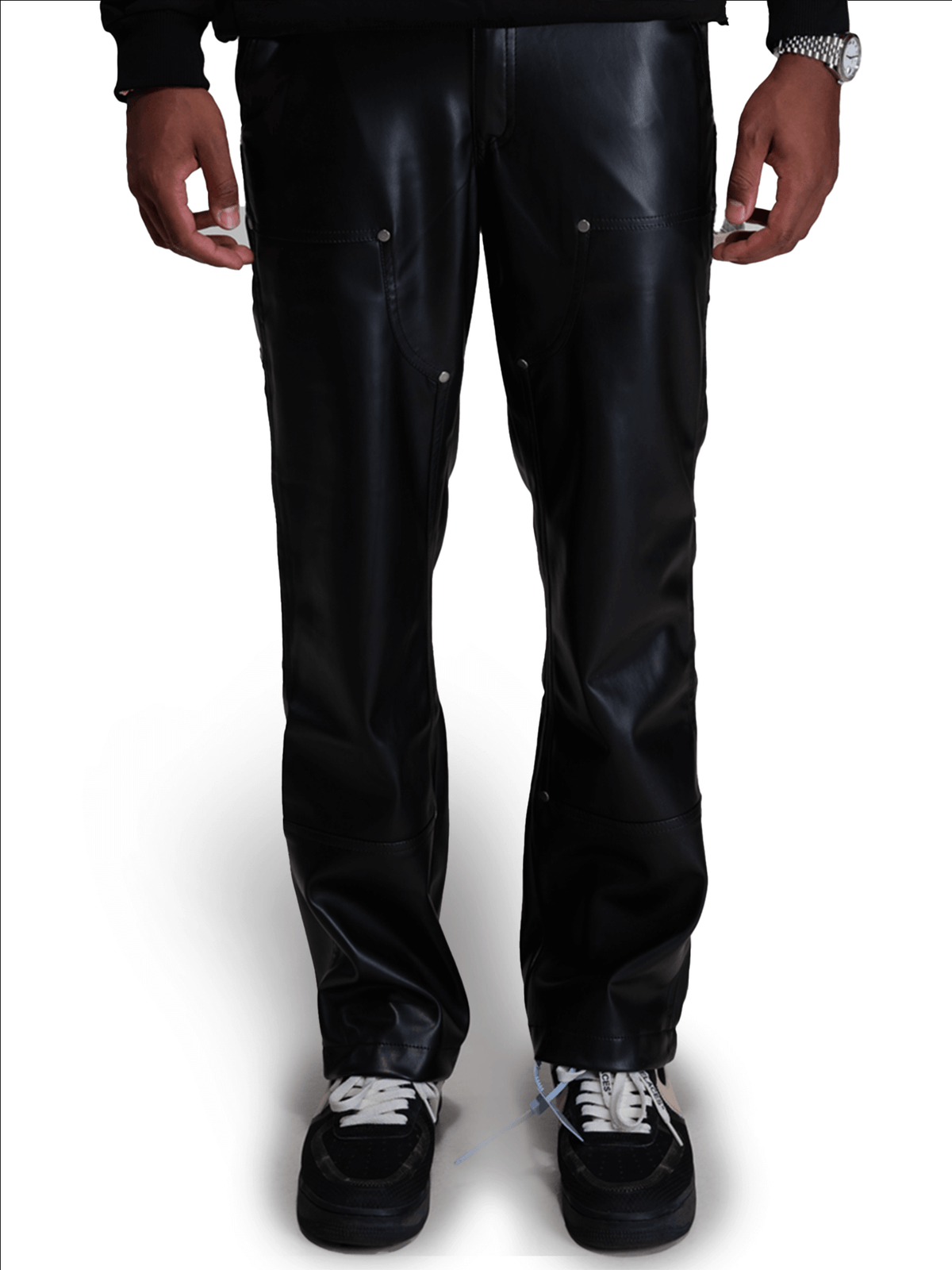 Faux Leather Carpenter Pants – FINELLI baggy jeans men, front view