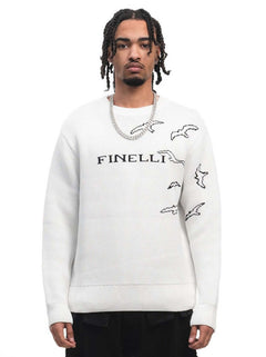Free Birds Knit Sweater White – FINELLI knit sweater, front view