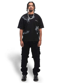 Black Cargos – FINELLI baggy cargo pants men, back view