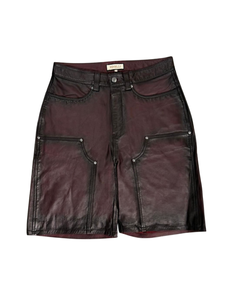 Sprayed red leather shorts – FINELLI genuine leather pants, front view