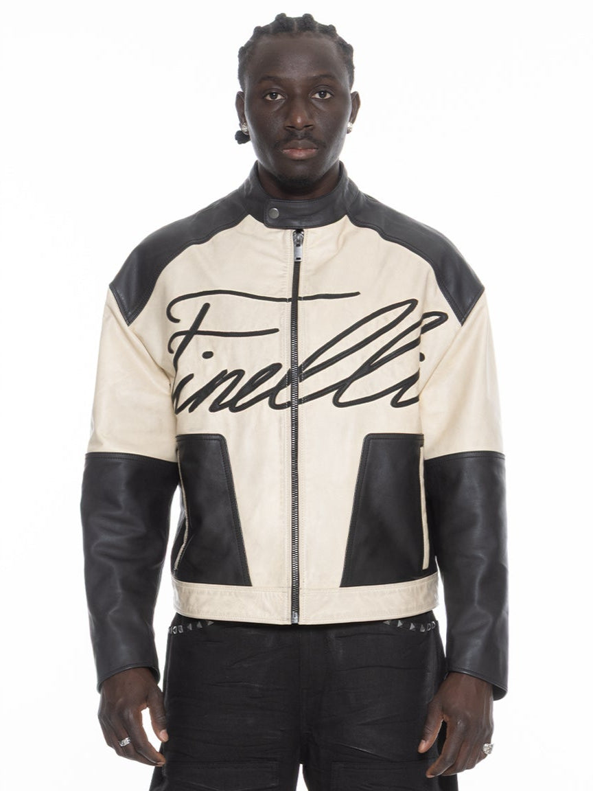 Leather Racer Jacket – FINELLI genuine leather jacket men, front view