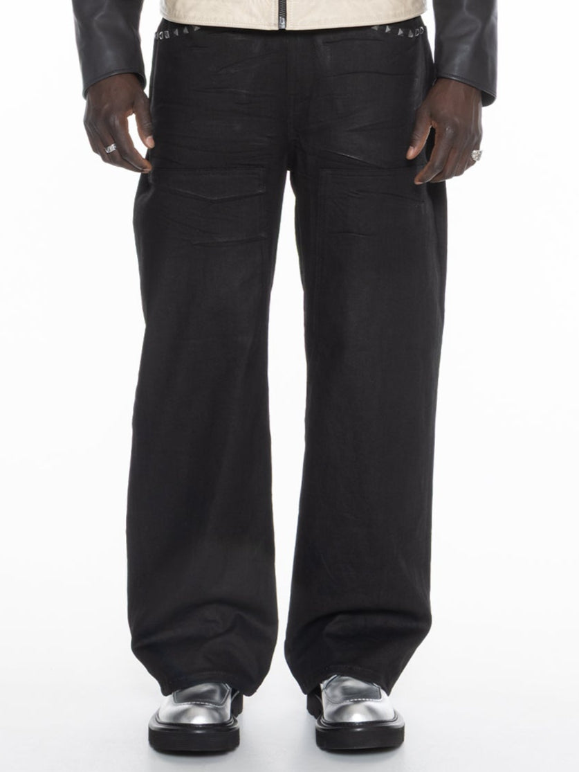 Waxed Denim Pants – FINELLI baggy jeans men, front view